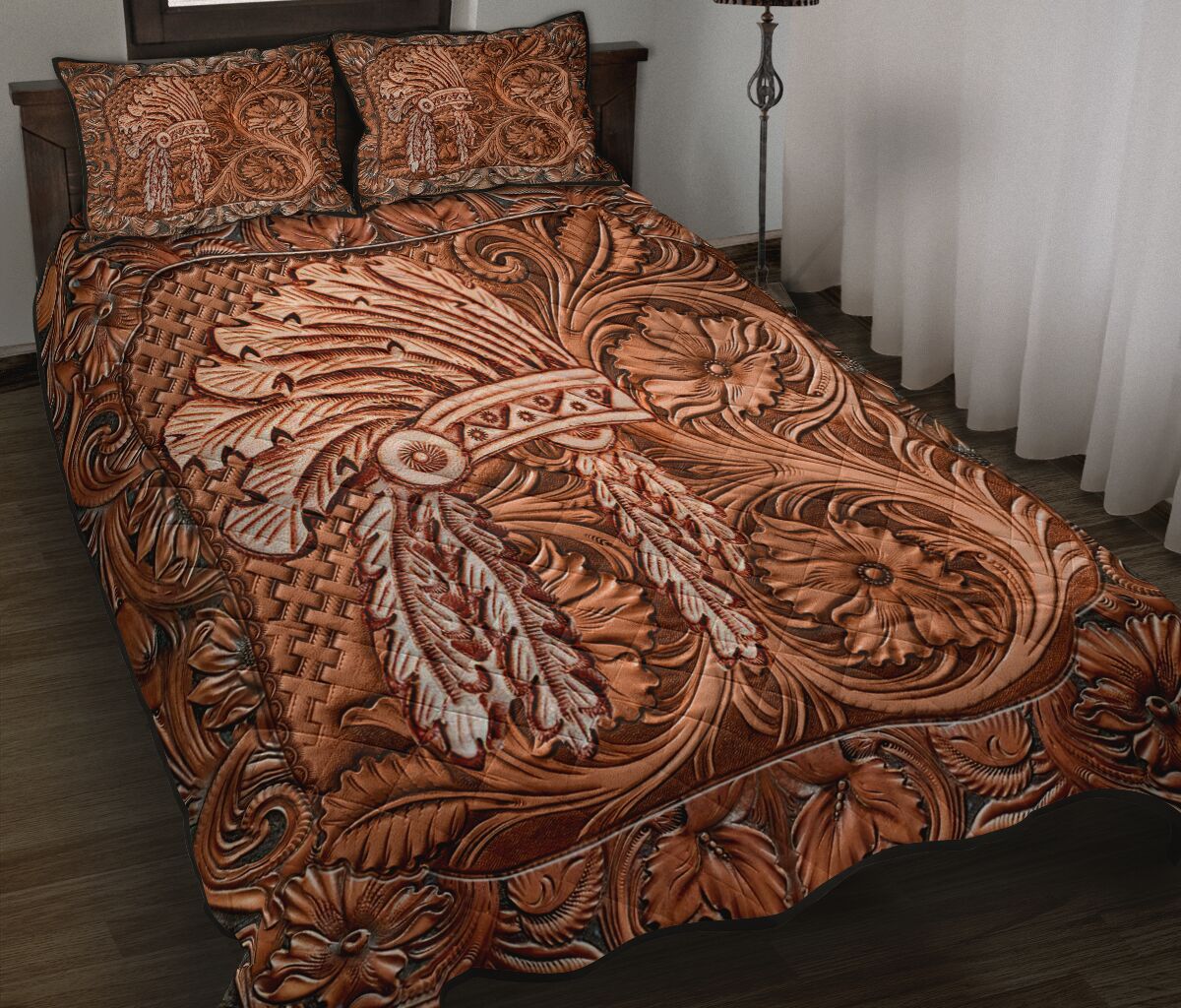 Native American Leather Pattern Print American Indian Quilt Set 0622