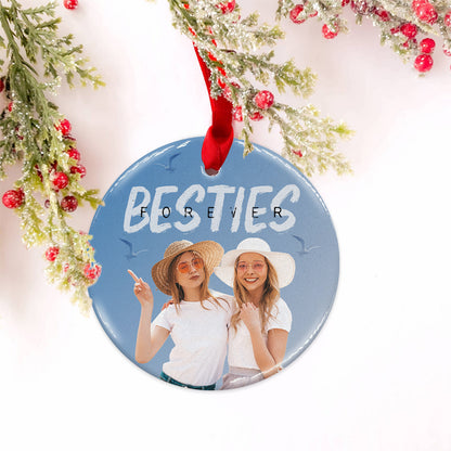 Bestie Forever Vintage Blue - Personalized Bestie Ceramic Circle Ornament