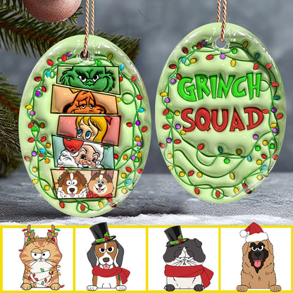 Green Squad With Dog Cat - Personalized Dog Ceramic Oval Ornament