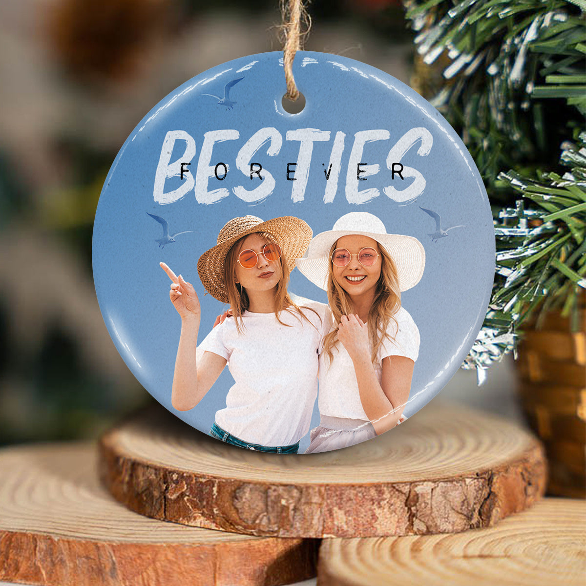 Bestie Forever Vintage Blue - Personalized Bestie Ceramic Circle Ornament