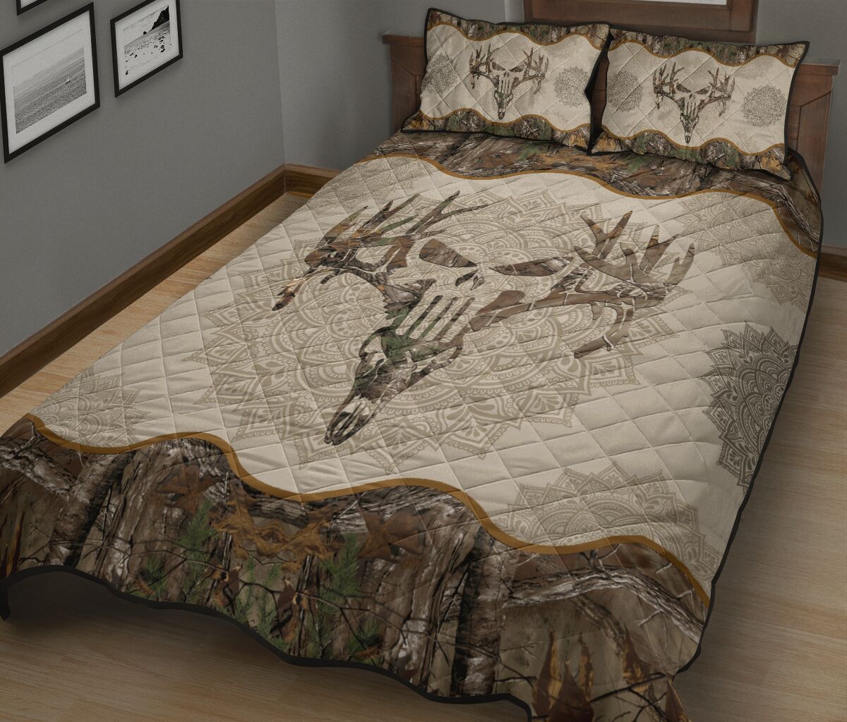 Camo Deer Skull Hunting  Quilt Set 0622