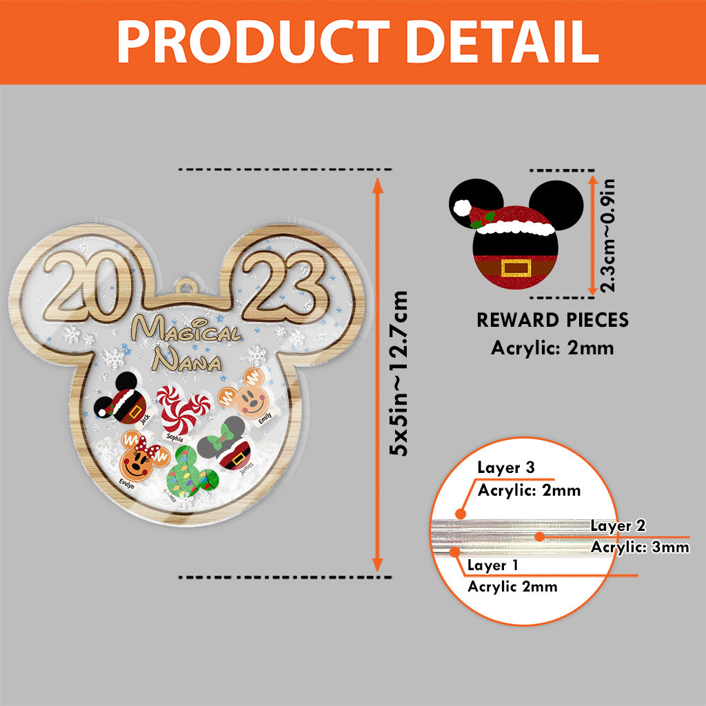 Magical Nana Mouse Ears - Personalized Grandma 3 Layered Shaker Ornament