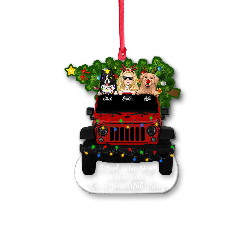 A Girl And Her Dogs - Personalized Dog One-sided Ornament