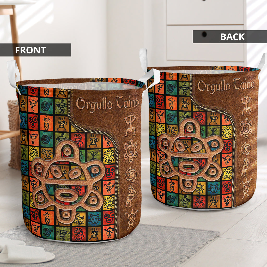 Orgullo Taino Leather Pattern Print Puerto Rican Laundry Basket 0622