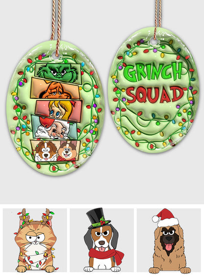 Green Squad With Dog Cat - Personalized Dog Ceramic Oval Ornament