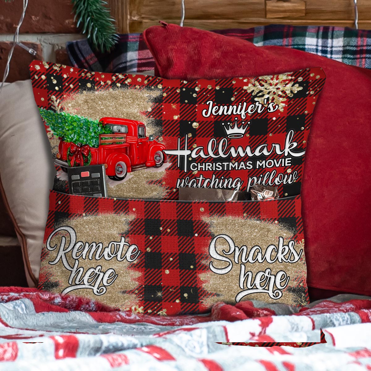 Christmas Movie Watching Pillow - Personalized Film Pocket Pillow