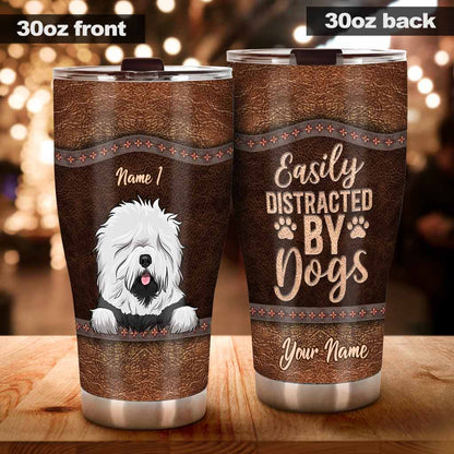 Love Dogs - Personalized Dog Tumbler With Leather Pattern Print