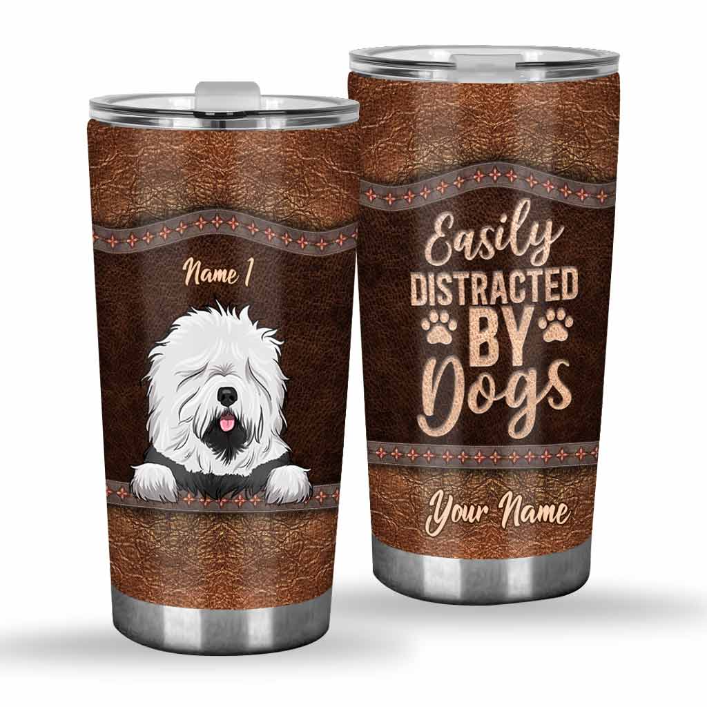 Love Dogs - Personalized Dog Tumbler With Leather Pattern Print