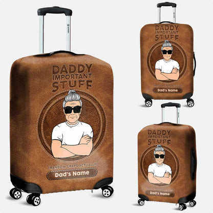 Daddy Important Stuff - Personalized Father's Day Luggage Cover With Leather Pattern Print