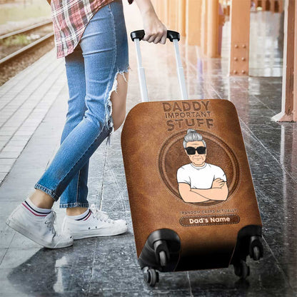 Daddy Important Stuff - Personalized Father's Day Luggage Cover With Leather Pattern Print