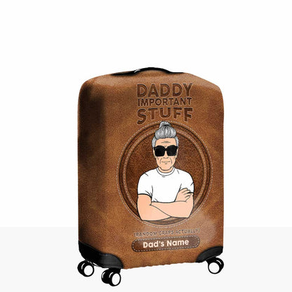 Daddy Important Stuff - Personalized Father's Day Luggage Cover With Leather Pattern Print