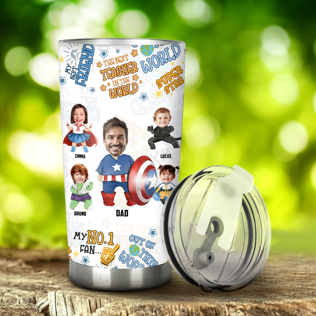 Superdad And His Sidekicks A Bond That Can’t Be Broken - Personalized Superhero Tumbler