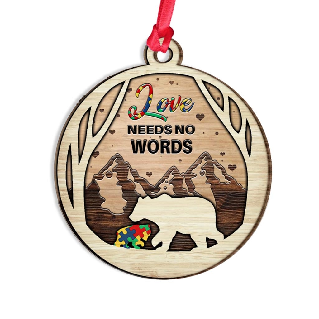 Love Needs No Words - Autism Awareness Layered Wood Ornament