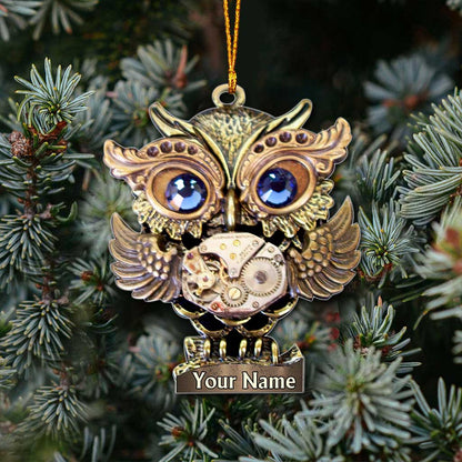 Gear Owl - Personalized Christmas Steampunk Ornament (Printed On Both Sides)