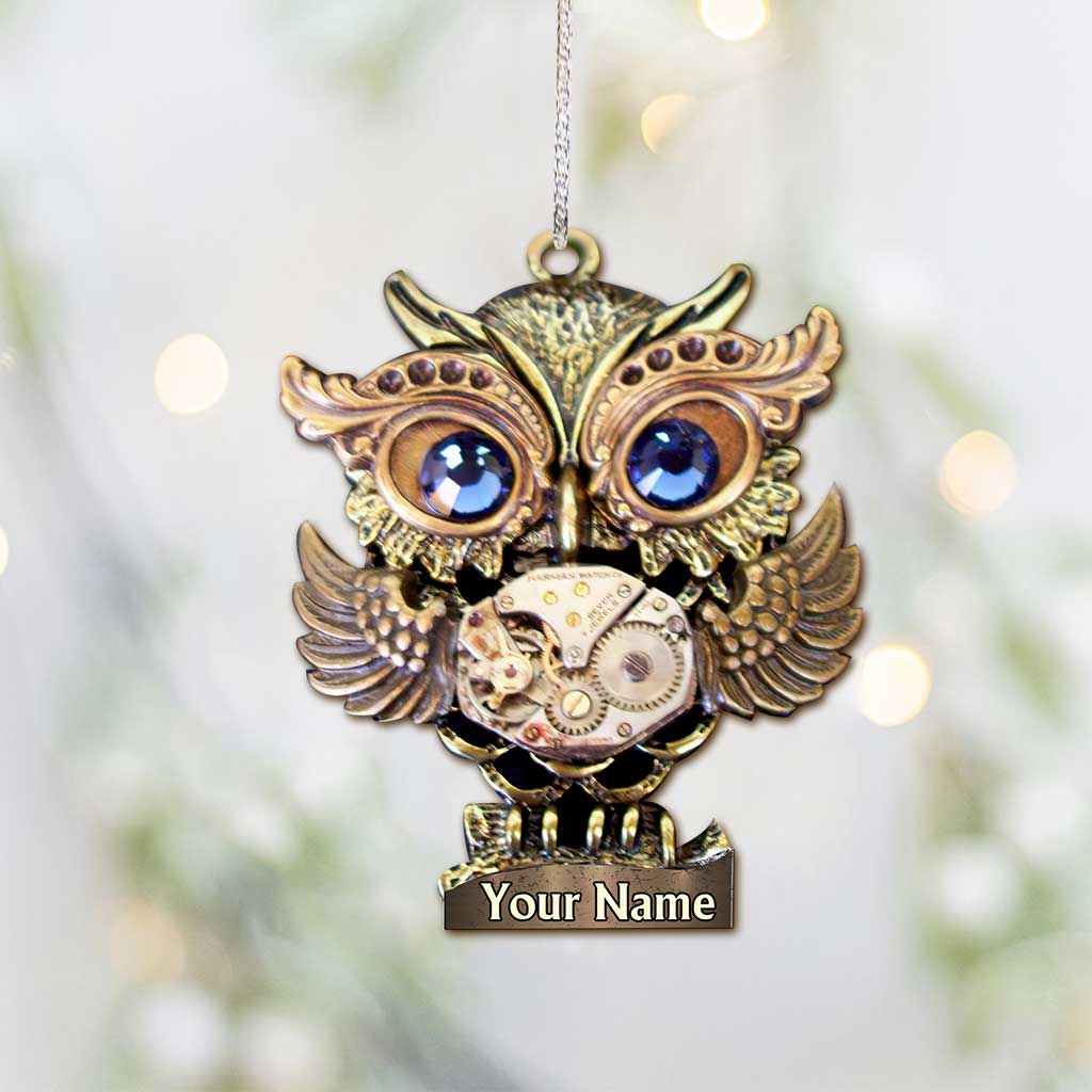 Gear Owl - Personalized Christmas Steampunk Ornament (Printed On Both Sides)