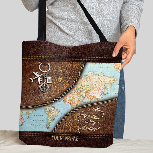 Travel Is My Therapy - Personalized Travelling Tote Bag