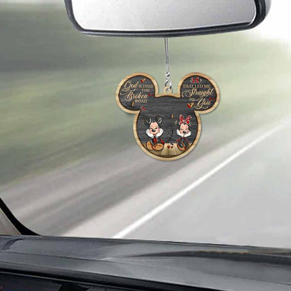 God Blessed The Broken Road Mouse Ears Couple - Personalized Car Ornament With 3D Pattern Print (Printed On Both Sides)