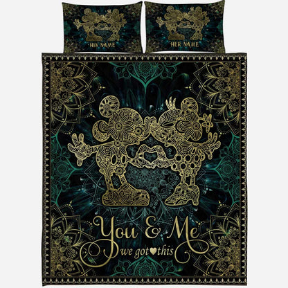 You And Me We Got This Mouse Ears Couple Mandala - Personalized Mouse Quilt Set