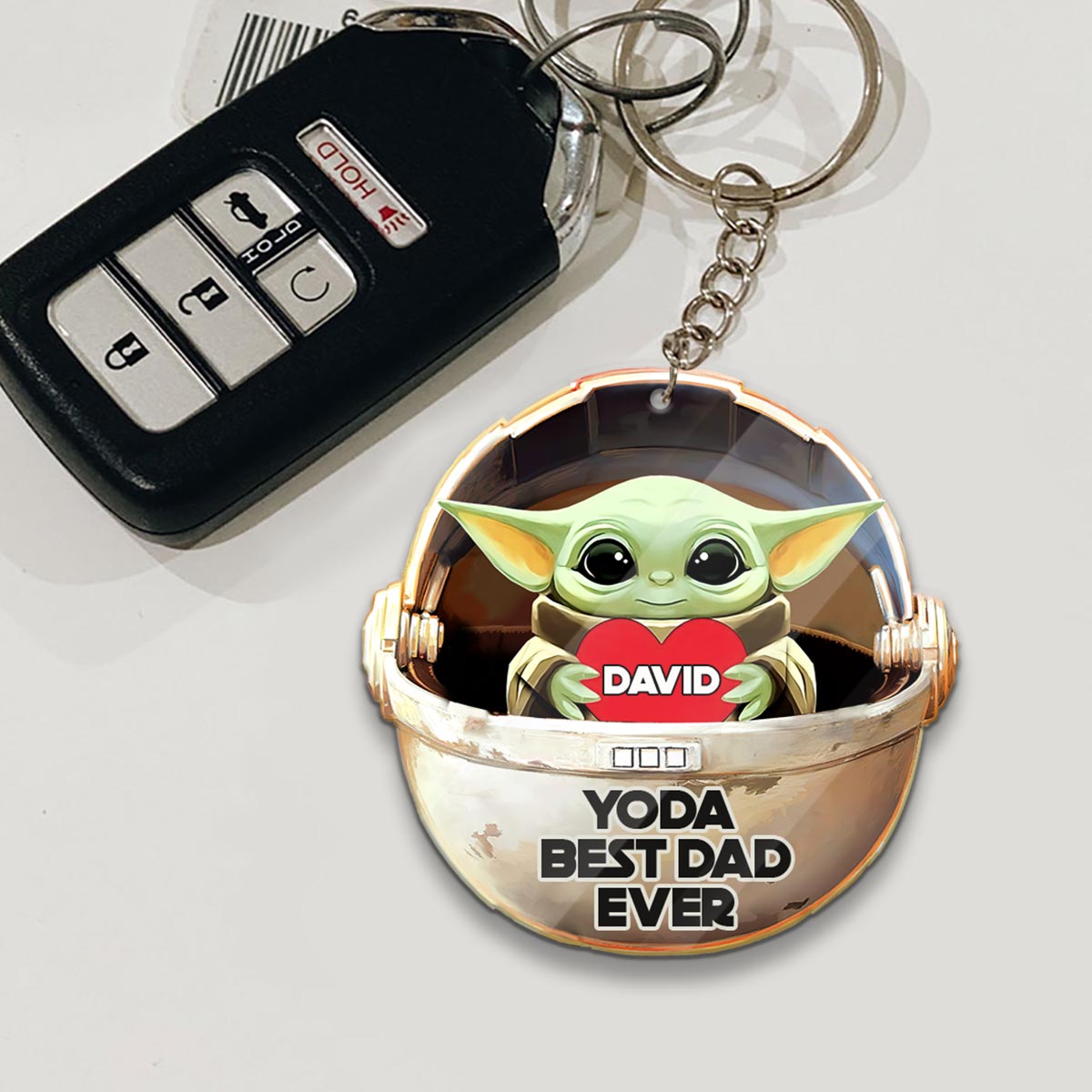 Yoda Best Dad - Personalized Father's Day The Force Keychain (Printed On Both Sides)