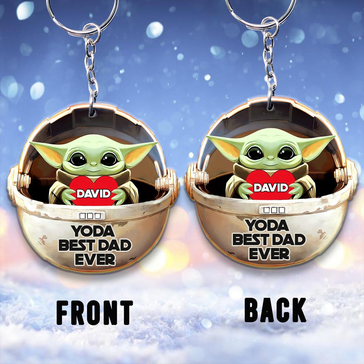 Yoda Best Dad - Personalized Father's Day The Force Keychain (Printed On Both Sides)