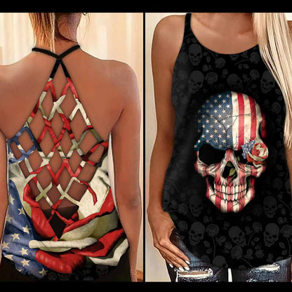 Skull And Roses Cross Tank Top