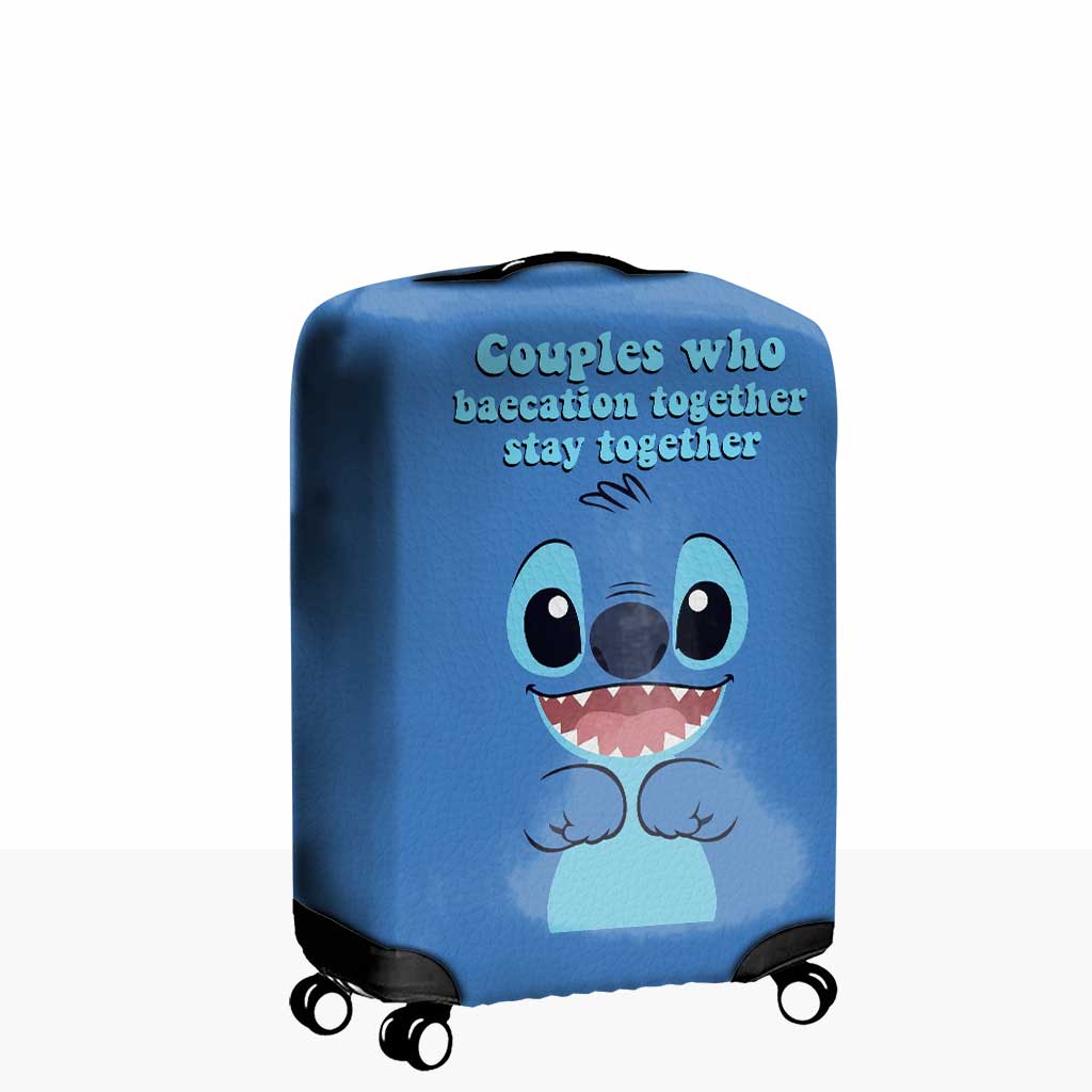Baecation Ohana - Personalized Couple Travelling Luggage Cover With  Leather Pattern Print