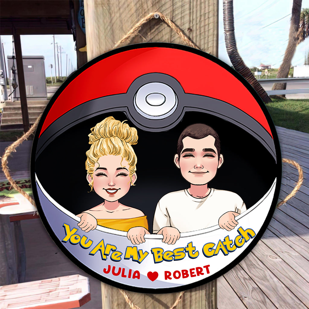 My Best Catch - Personalized Monster Trainer Round Wood Sign