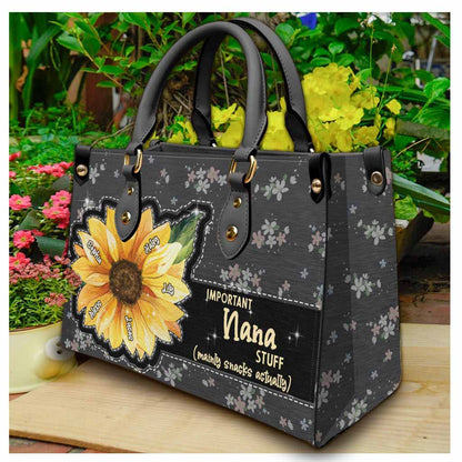 Grandma's Little Sunshine Sunflower - Personalized Leather Handbag