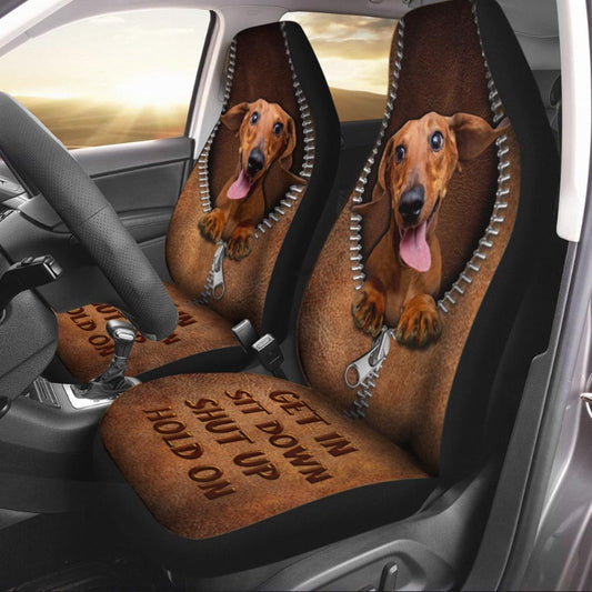 Get In Sit Down Shut Up Hold On - Dachshund Seat Covers With Leather Pattern Print