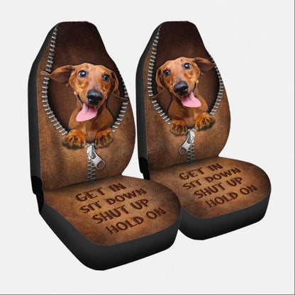 Get In Sit Down Shut Up Hold On - Dachshund Seat Covers With Leather Pattern Print