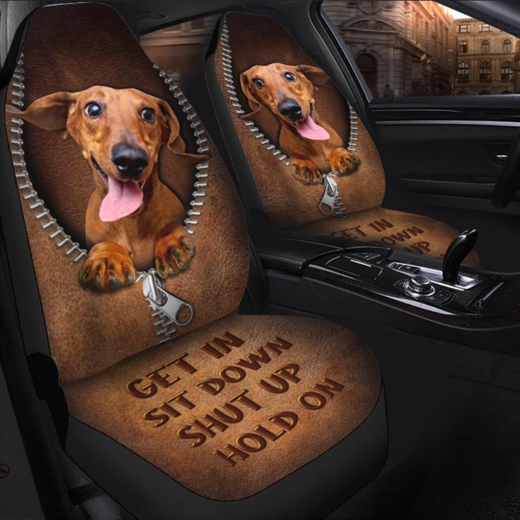 Get In Sit Down Shut Up Hold On - Dachshund Seat Covers With Leather Pattern Print