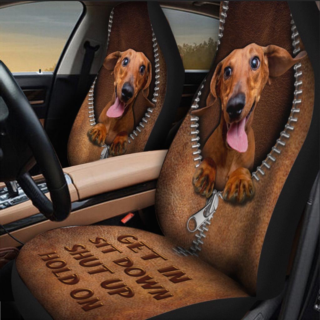 Get In Sit Down Shut Up Hold On - Dachshund Seat Covers With Leather Pattern Print