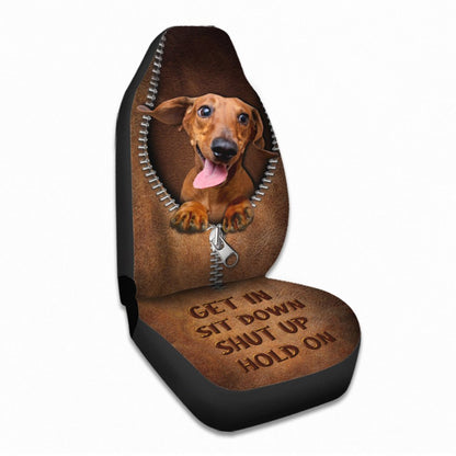 Get In Sit Down Shut Up Hold On - Dachshund Seat Covers With Leather Pattern Print