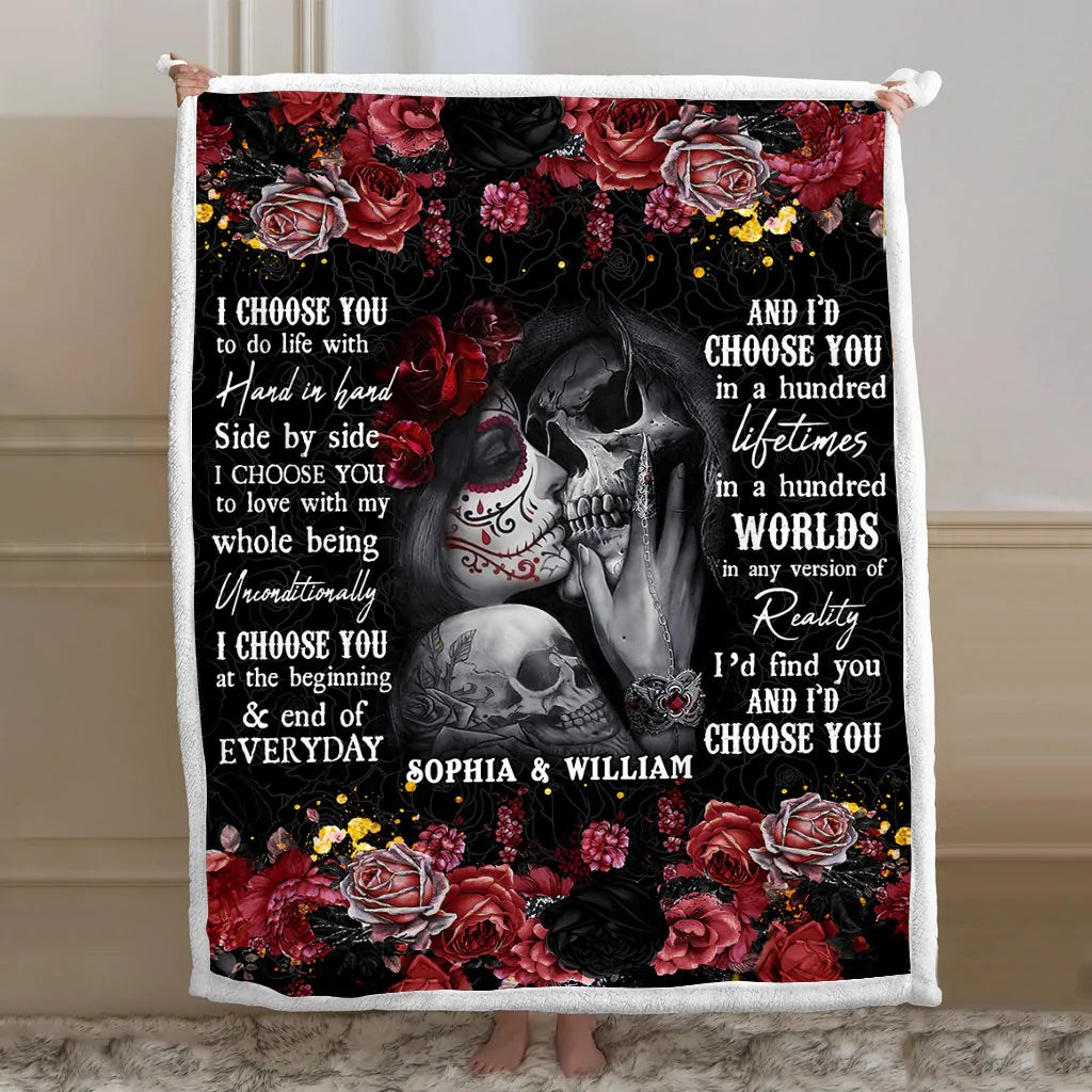 I Choose You - Personalized Couple Skull Blanket