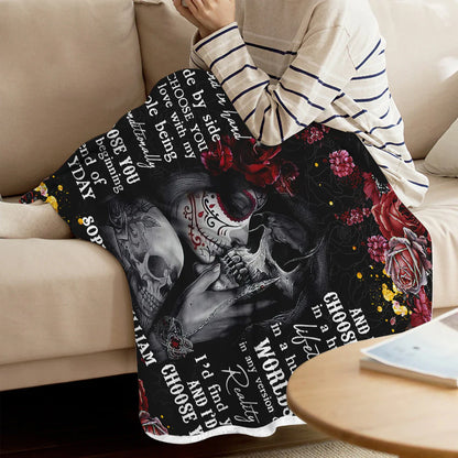 I Choose You - Personalized Couple Skull Blanket