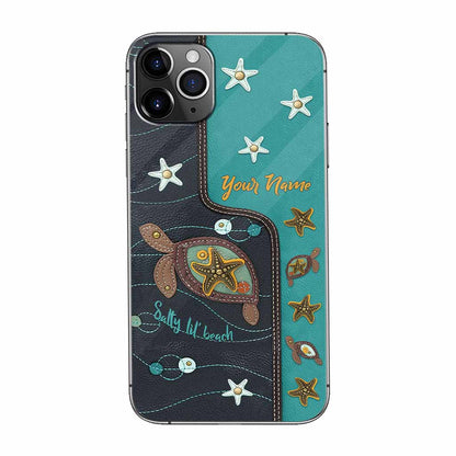 Salty Lil' Beach - Personalized Turtle Phone Case With Leather Pattern Print