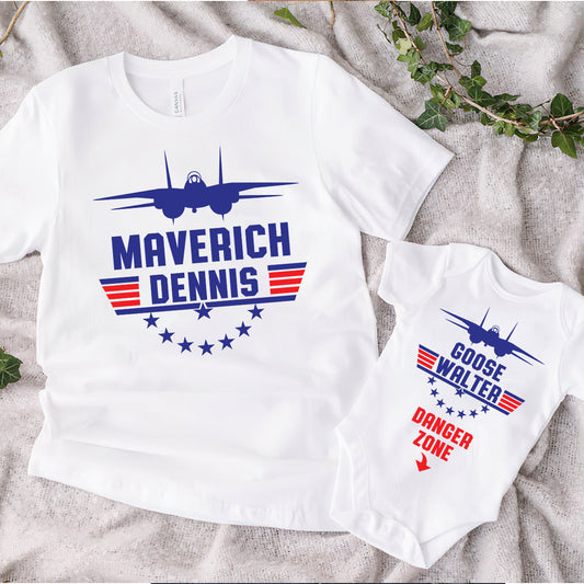 Goose And Charlie - Personalized Top Gun T-shirt And Baby Onesie