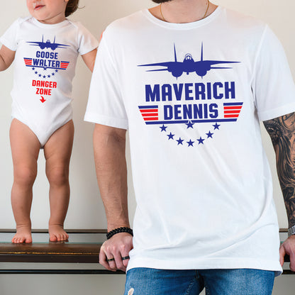 Goose And Charlie - Personalized Top Gun T-shirt And Baby Onesie