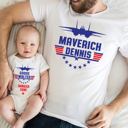 Goose And Charlie - Personalized Top Gun T-shirt And Baby Onesie