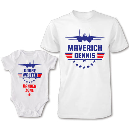 Goose And Charlie - Personalized Top Gun T-shirt And Baby Onesie