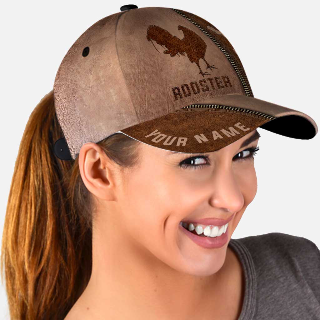 Rooster Personalized Leather Pattern Print Cap With Printed Vent Holes