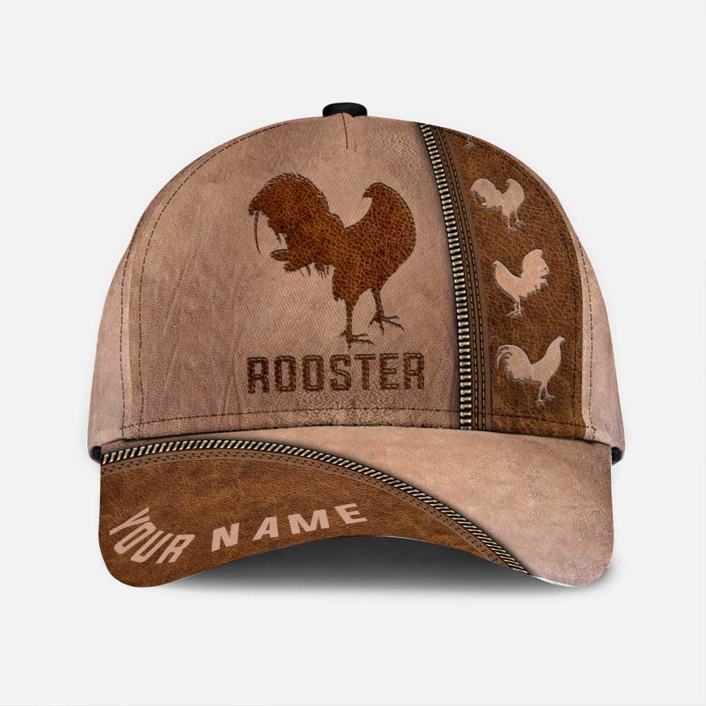 Rooster Personalized Leather Pattern Print Cap With Printed Vent Holes