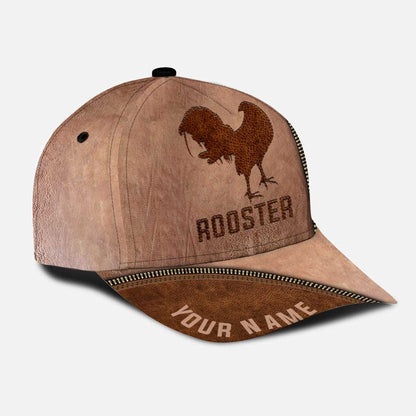 Rooster Personalized Leather Pattern Print Cap With Printed Vent Holes