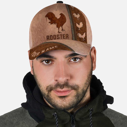 Rooster Personalized Leather Pattern Print Cap With Printed Vent Holes