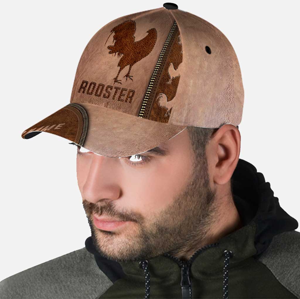 Rooster Personalized Leather Pattern Print Cap With Printed Vent Holes