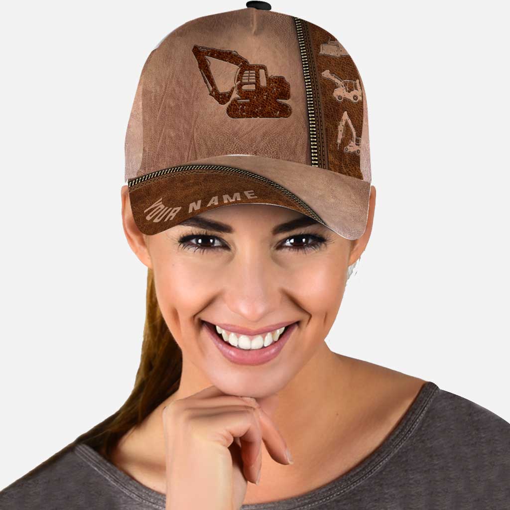 Heavy Equipment Operator Personalized Leather Pattern Print Cap With Printed Vent Holes