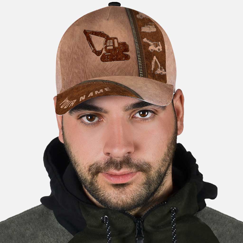 Heavy Equipment Operator Personalized Leather Pattern Print Cap With Printed Vent Holes