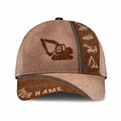 Heavy Equipment Operator Personalized Leather Pattern Print Cap With Printed Vent Holes