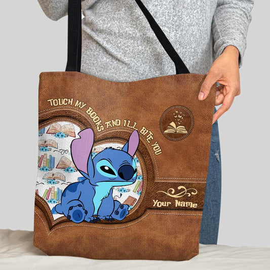 Touch My Books And I'll Bite You - Personalized Tote Bag