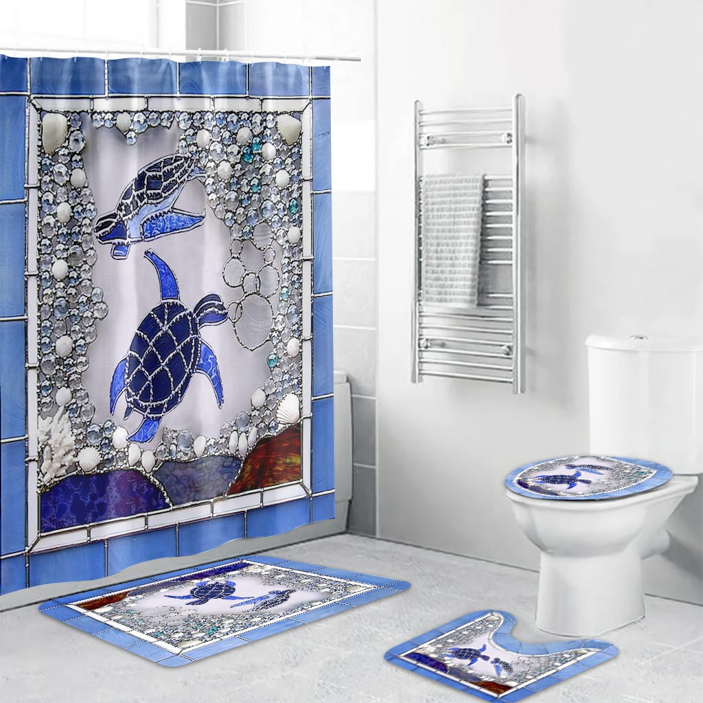 Turtle Lover Beach Soul Ocean Vibes - Turtle Bathroom Curtain & Mats Set